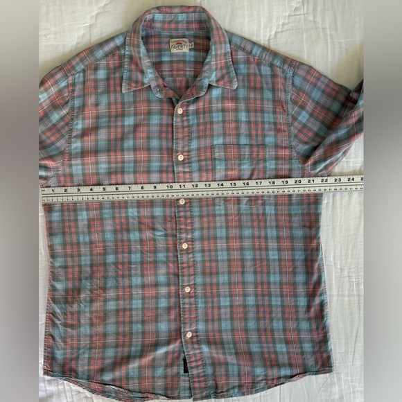 Faherty Brand Plaid Flannel Shirt Large Blue Red Cotton Button Up Long Sleeve - Picture 5 of 8